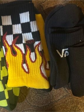 Vans Black & Yellow Checker Flame Crew Socks